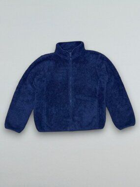 Navy Blue Plush Fleece Full Zip Jacket High Neck Cozy Kids Size 11-12